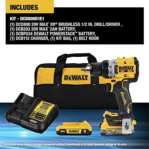DEWALT 20V MAX XR Compact Cordless Drill and Impact Driver with Powerstack Batteries (DCD800D1E1) - Image 8