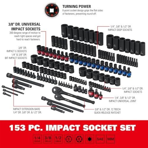 STARWORK TRUE MECHANIC 153-Piece Impact Socket Set, Professional, SAE/Metric - Image 6