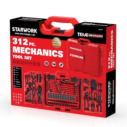STARWORK TRUE MECHANIC 312-Piece Mechanics Tool Set and Socket Set, Professional, SAE/Metric - Image 3