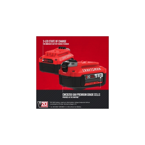 CRAFTSMAN V20 6Ah Lithium Ion Power Tool Battery (CMCB206) - Image 9