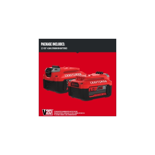 Craftsman V20 Battery and Charger, for Power Tool Kits and Outdoor Tools, 4.0 Ah, Lithium Ion Battery (CMCB204-CK) - Image 8