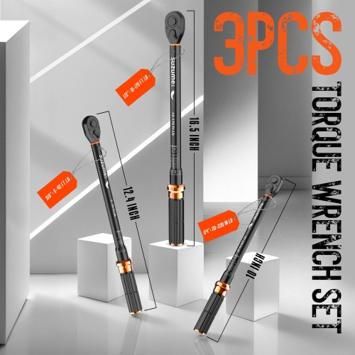 SUZUME 3PCS Torque Wrench Set 72 Teeth Dual-Direction Adjustable Torque Wrench Dual-Scales 1/4 & 3/8 & 1/2-Inch ±3% Accuracy Click Torque Wrenches for Bicycle, Motorcycle, Car,Maintenance - Image 3