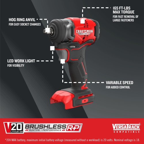 CRAFTSMAN V20 RP Cordless Impact Wrench, 3/8 inch Drive, Bare Tool Only (CMCF911B) - Image 8