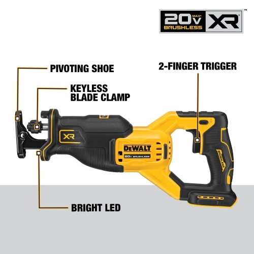 DEWALT 20V MAX XR Reciprocating Saw, Cordless, 2-Finger Variable Trigger, Keyless Blade Clamp, Bare Tool Only (DCS382B) - Image 8