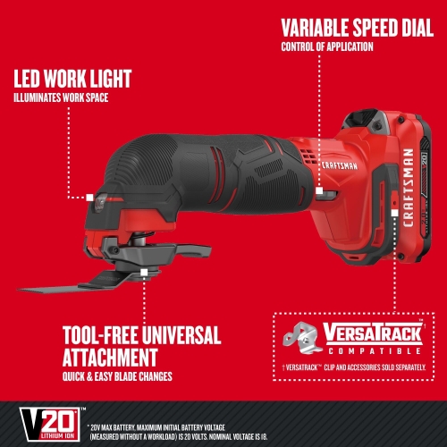 CRAFTSMAN V20 Cordless Multi-Tool, Oscillating Tool Kit, 16 Piece Kit with Blades, Sand Paper, Battery and Charger Included (CMCE500D1) - Image 15