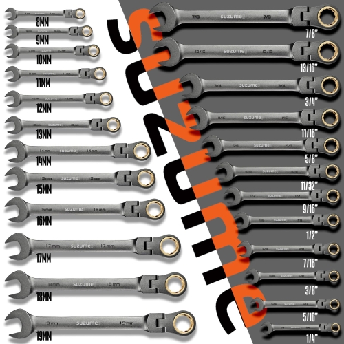 SUZUME 24-Piece Metric and SAE Flex Head Ratcheting Wrench Set 72 Teeth Cr-V Steel Ratcheting Wrench Set with 180° Flex Head Ratchet Wrenches Set For Auto,Machine Repair - Image 3